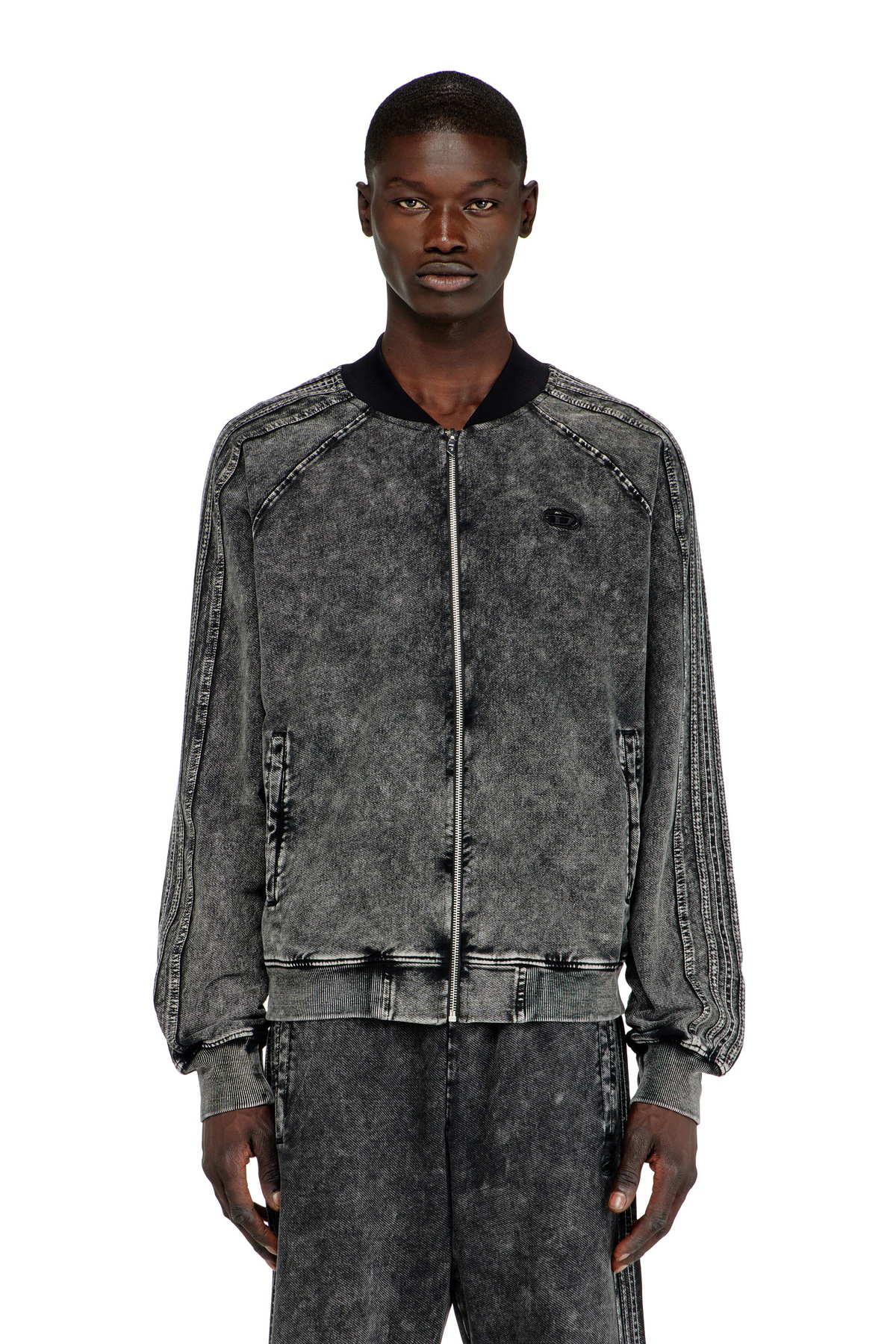 Diesel Zip-up sweatshirt with sleeve bands - Sweaters Mens in Grey