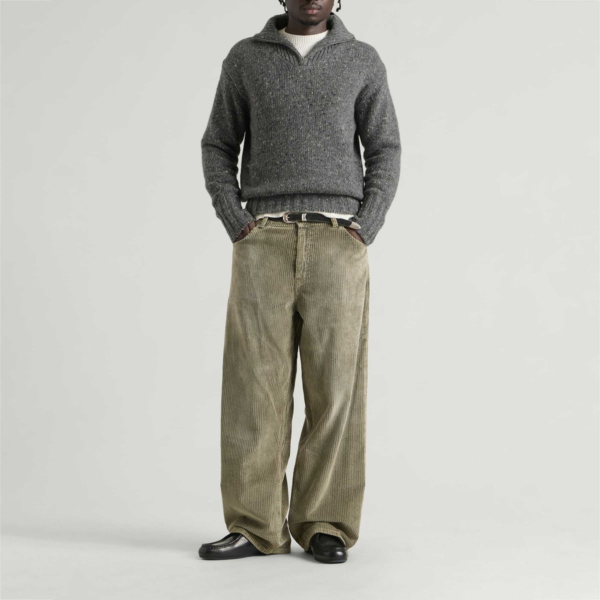 Auralee Men's Homespun Tweed Knit Zip Jumper in Grey