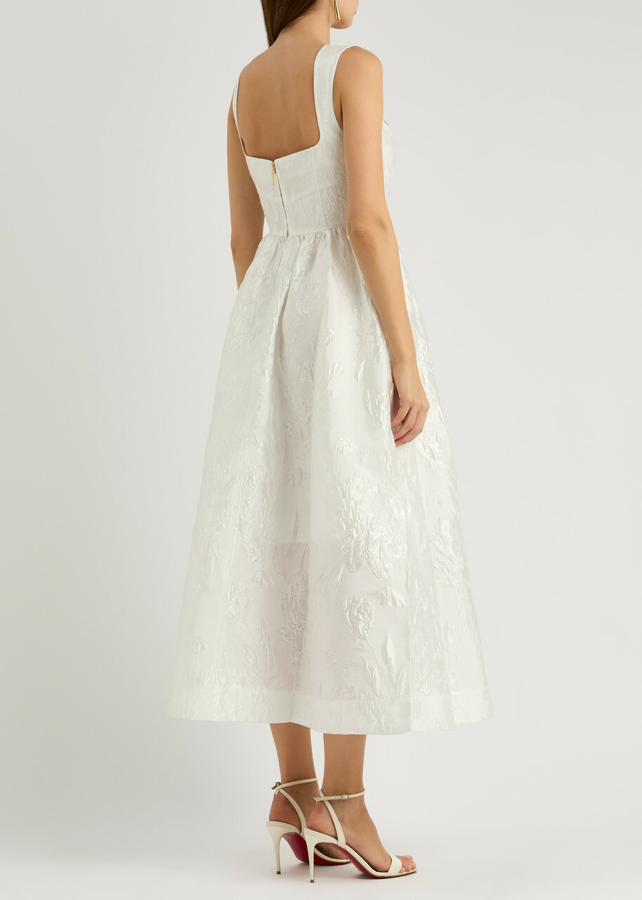 Clea Anton Floral-jacquard Twill Midi Dress White