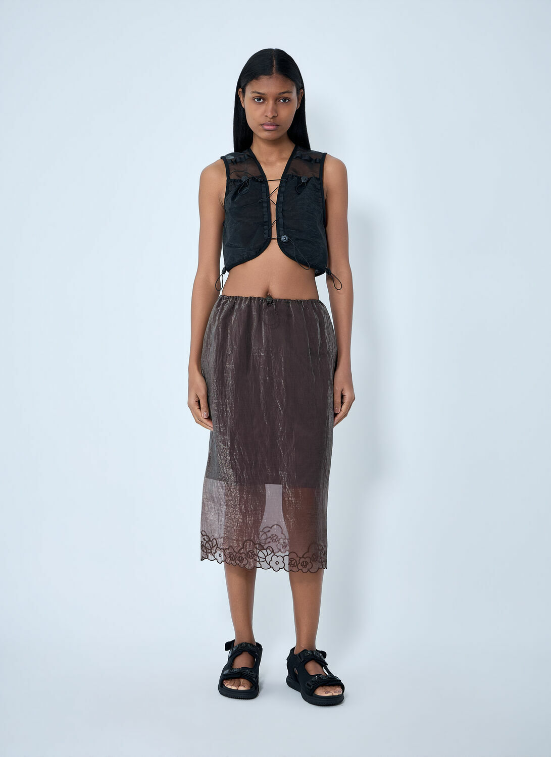 Cecilie Bahnsen Embroidered Sheer Overlay Skirt