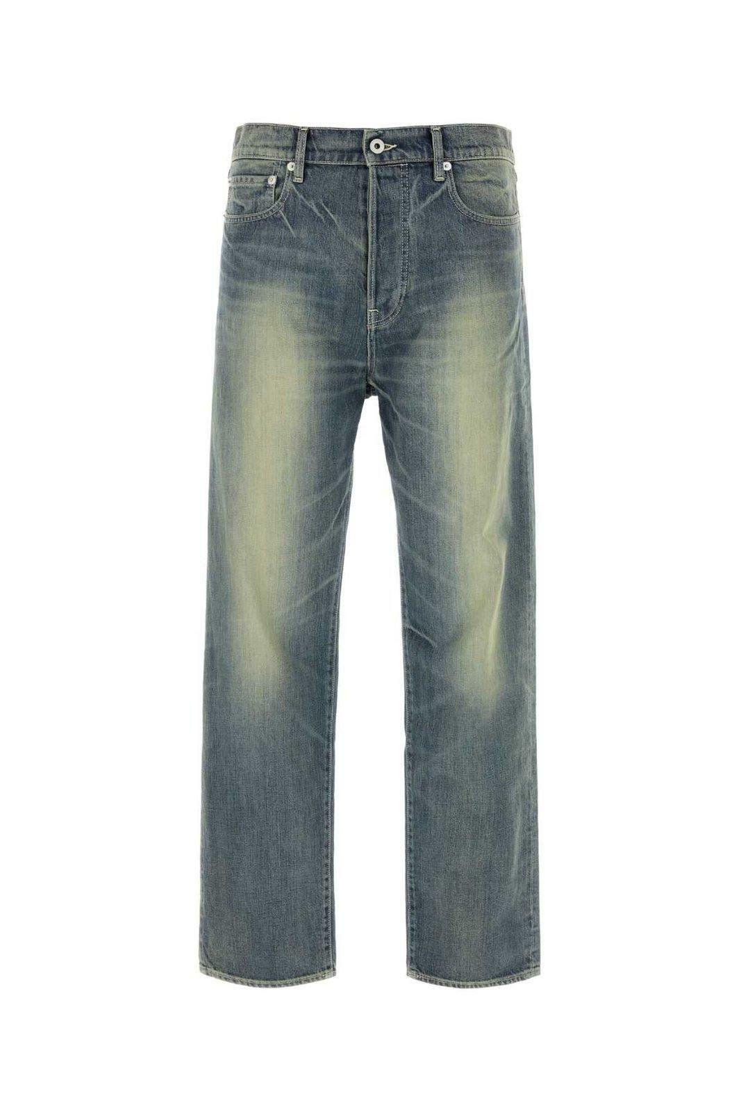 KENZO monkey workwear jeans with seigaiha print Blue Kenzo