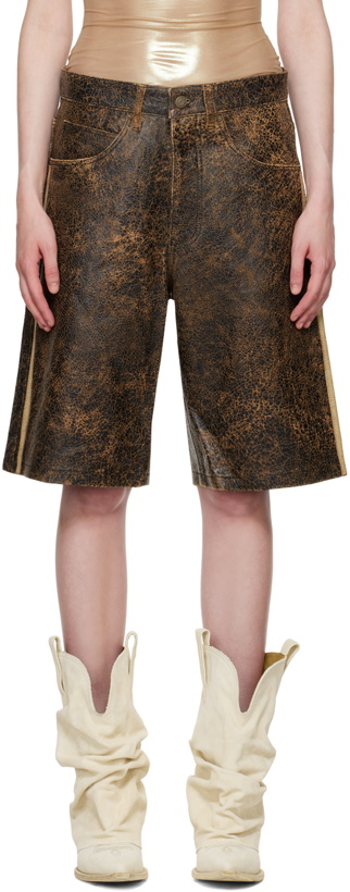 Photo: GUESS USA Brown Low-Rise Leather Shorts