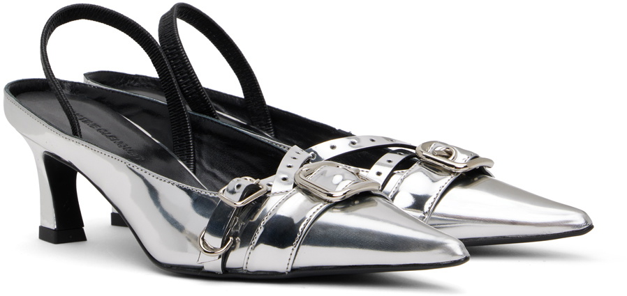Justine Clenquet Silver Joan Slingback Heels