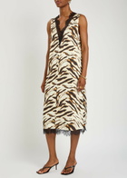 Ganni Printed Lace-trim Satin Midi Dress White