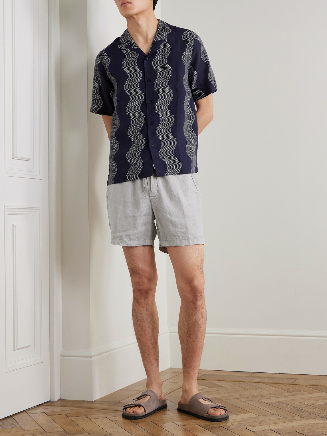 James Perse - Straight-Leg Garment-Dyed Linen Drawstring Shorts - Gray