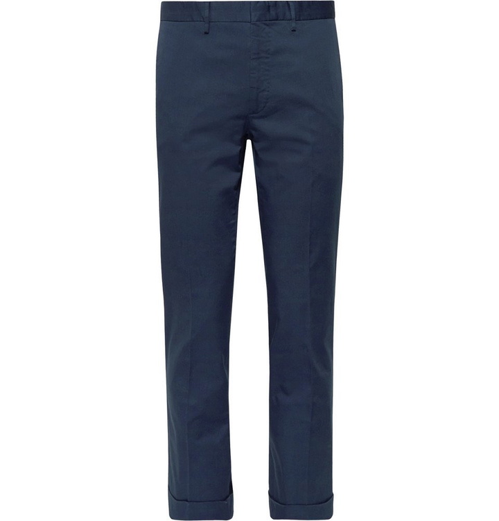 Photo: Incotex - Cropped Slim-Fit Stretch-Cotton Gabardine Trousers - Navy