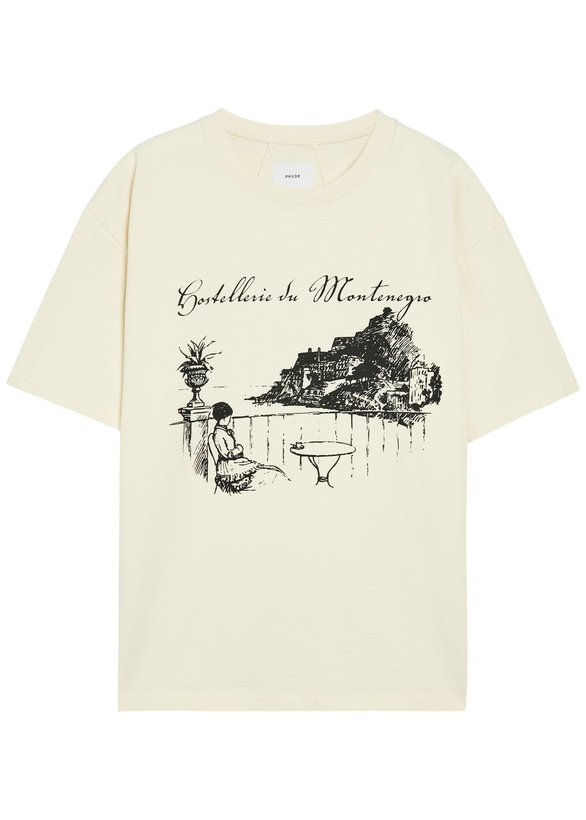 Photo: Rhude Montenegro Monda Printed Cotton T-shirt White
