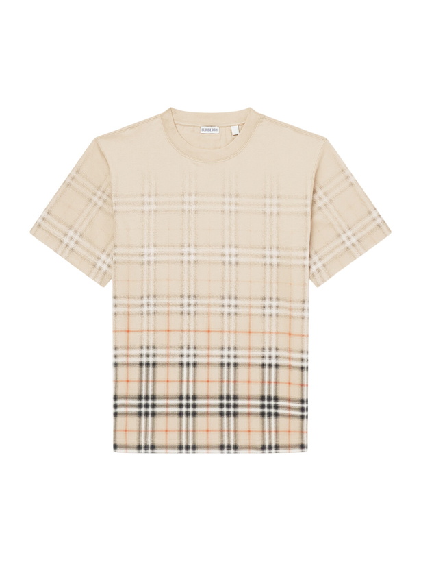 Photo: Burberry - Checked Cotton-Jersey T-Shirt - Neutrals