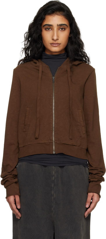 Photo: Entire Studios Brown Lightweight Cropped Zip Up Hoodie