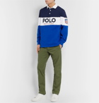 Polo Ralph Lauren - Logo-Print Colour-Block Fleece-Back Cotton-Blend Jersey Rugby Shirt - Blue