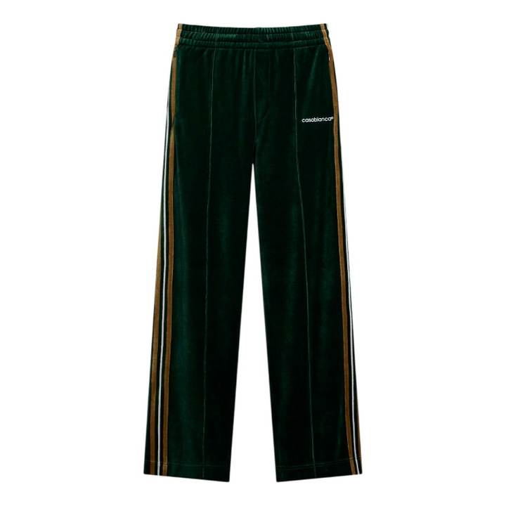 Photo: Casablanca Men's Velour Stripe Track Pant in Velour Green/Brown/Off-White