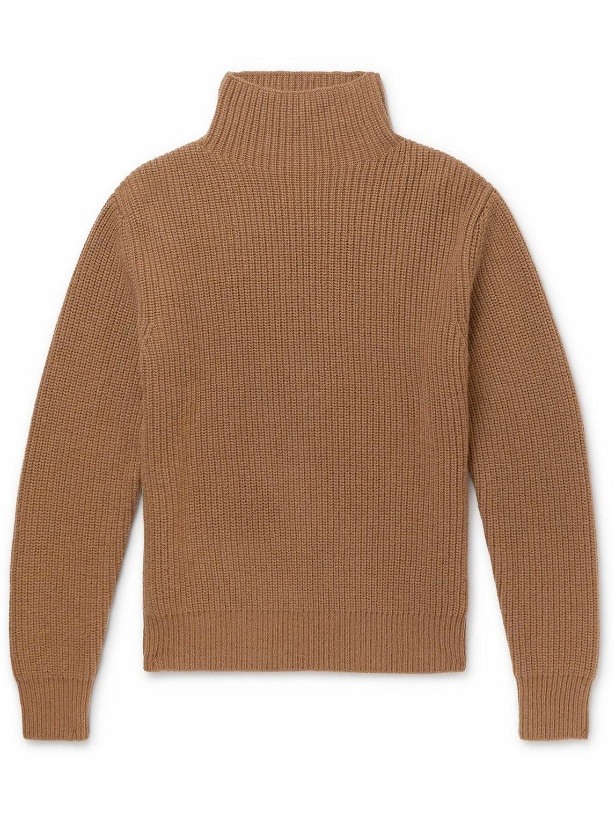 Photo: Mr P. - Stand-Collar Ribbed Virgin Wool Sweater - Brown