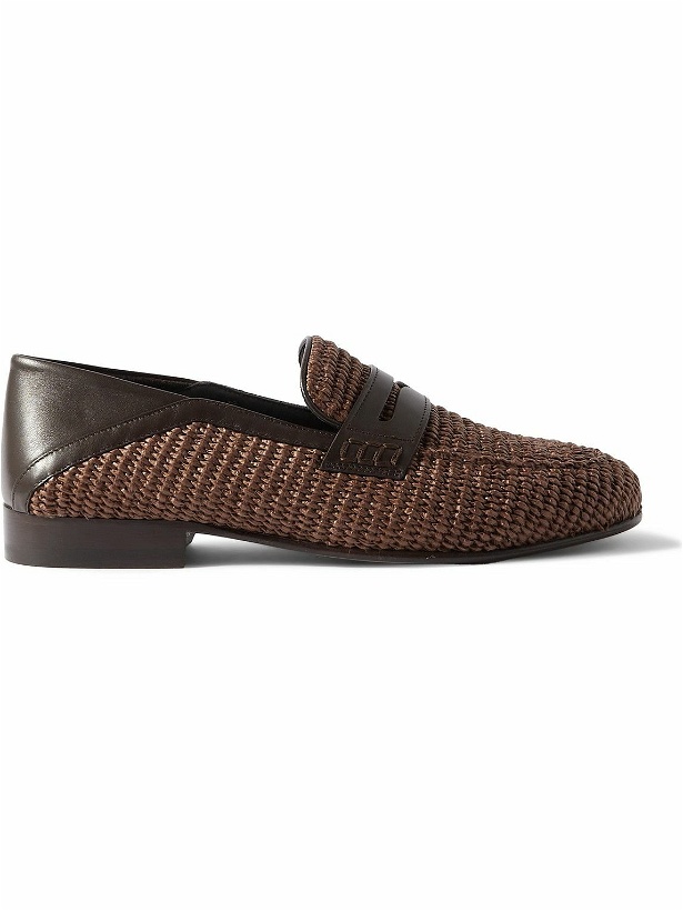 Photo: Manolo Blahnik - Padstow Leather-Trimmed Raffia Loafers - Brown