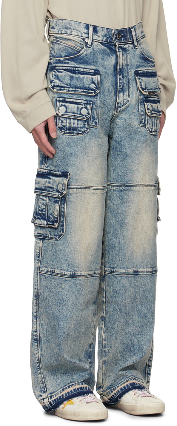 RTA Blue Roman Denim Cargo Pants