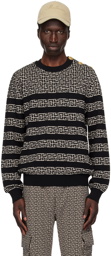 Balmain Black & Off-White Striped 'PB' Labyrinth Sweater