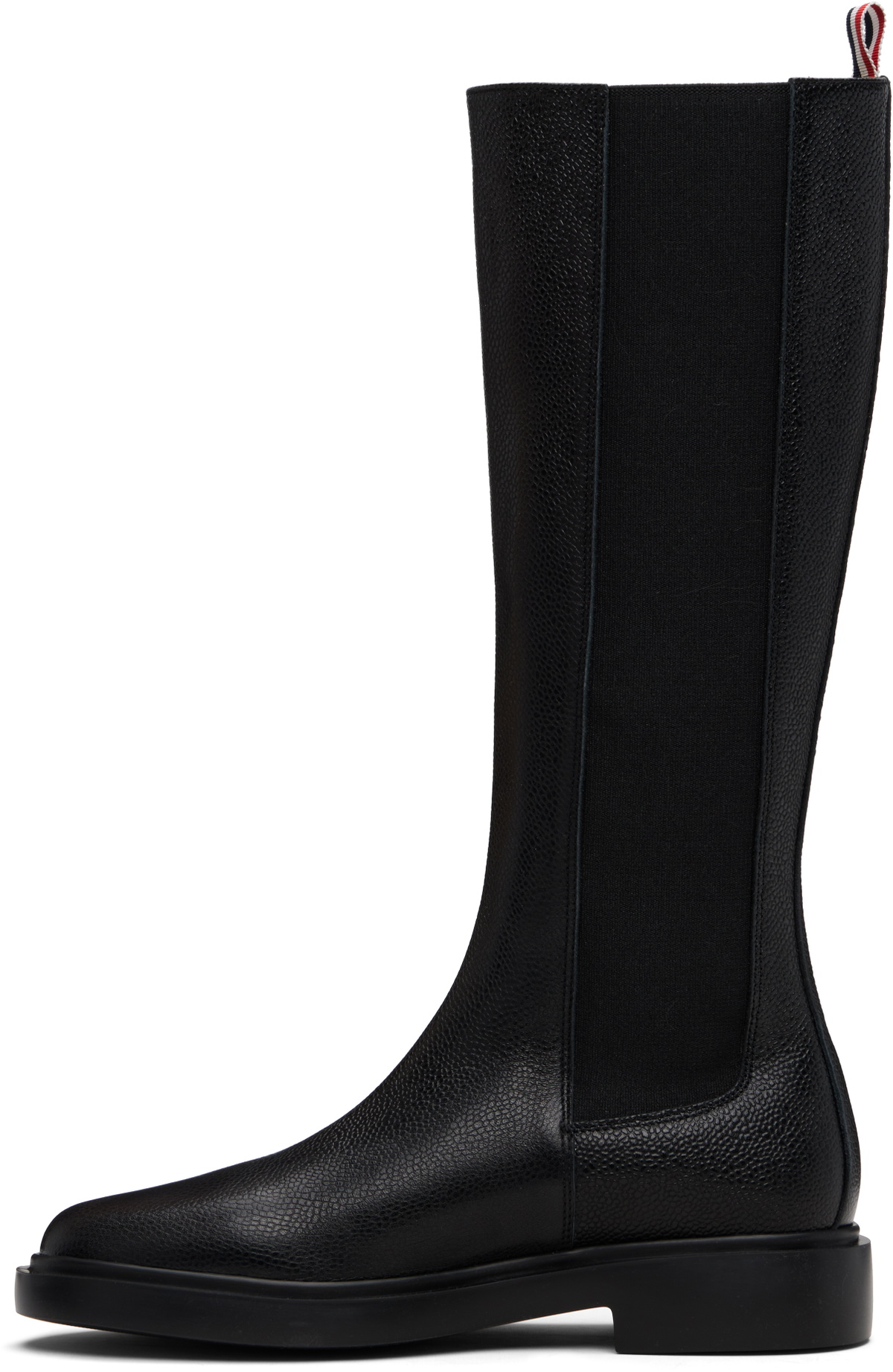 Thom Browne Black Pebble Grain 4-Bar Knee High Chelsea Boots