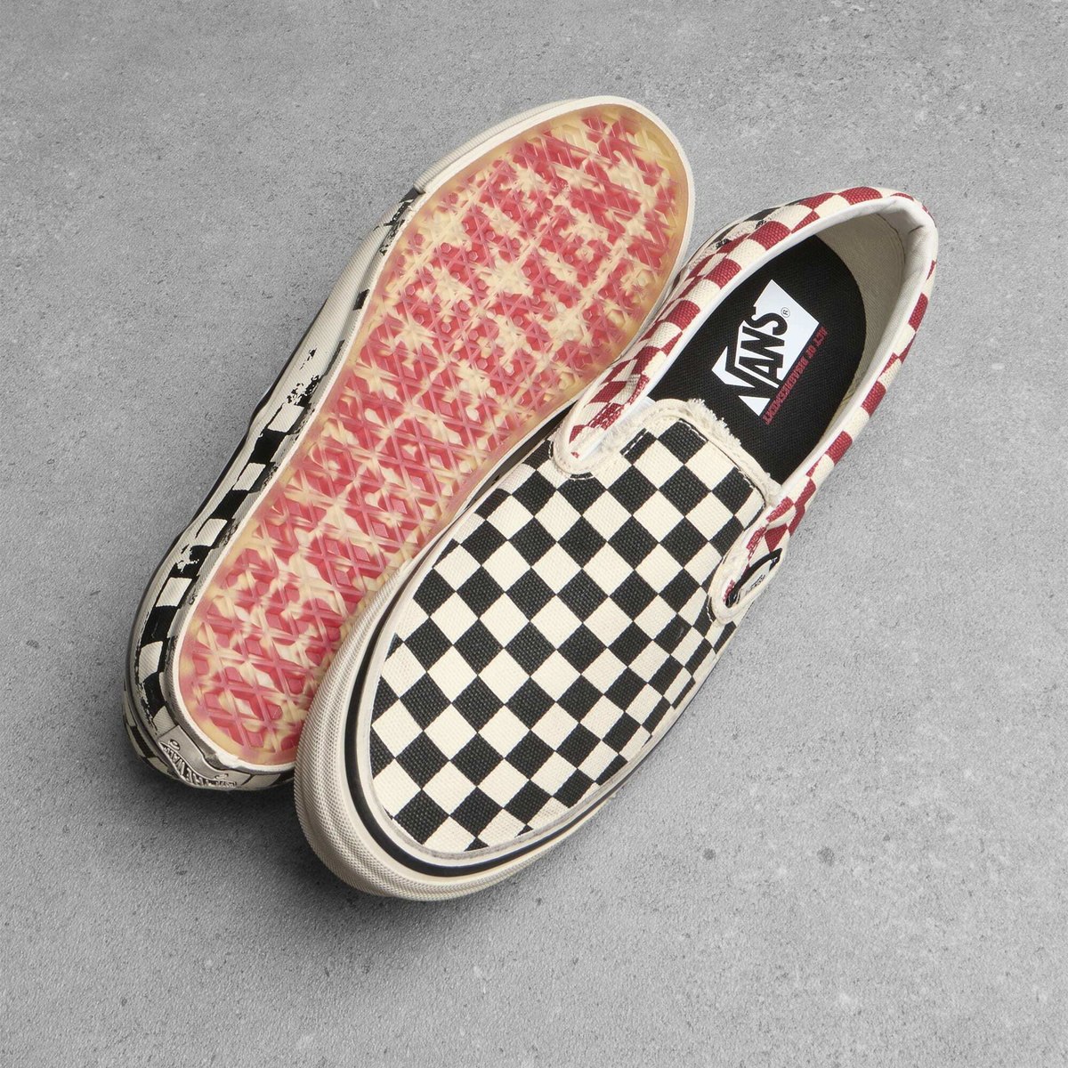 Vans Men's A.O.D. LX Classic Slip-On 98 in Black/Red Checkerboard