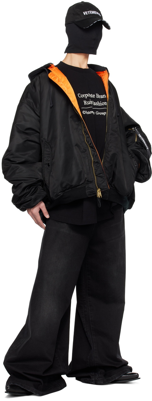 VETEMENTS Black Embroidered Reversible Bomber Jacket