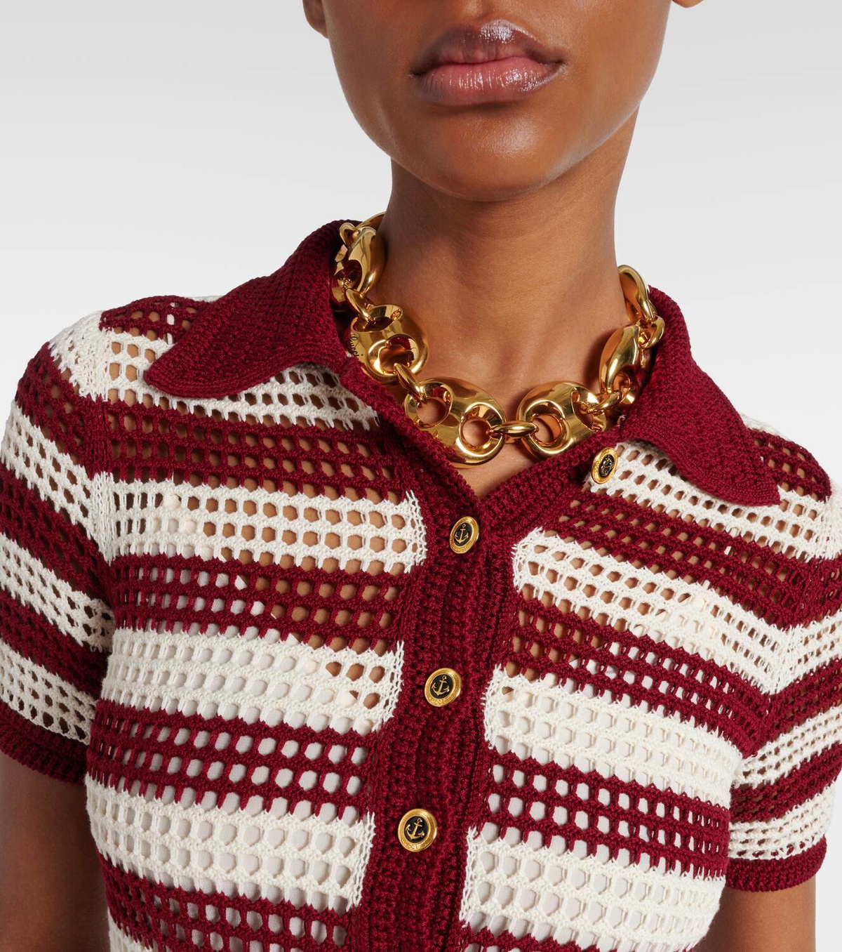 Gucci Open-knit striped silk polo dress