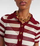 Gucci Open-knit striped silk polo dress