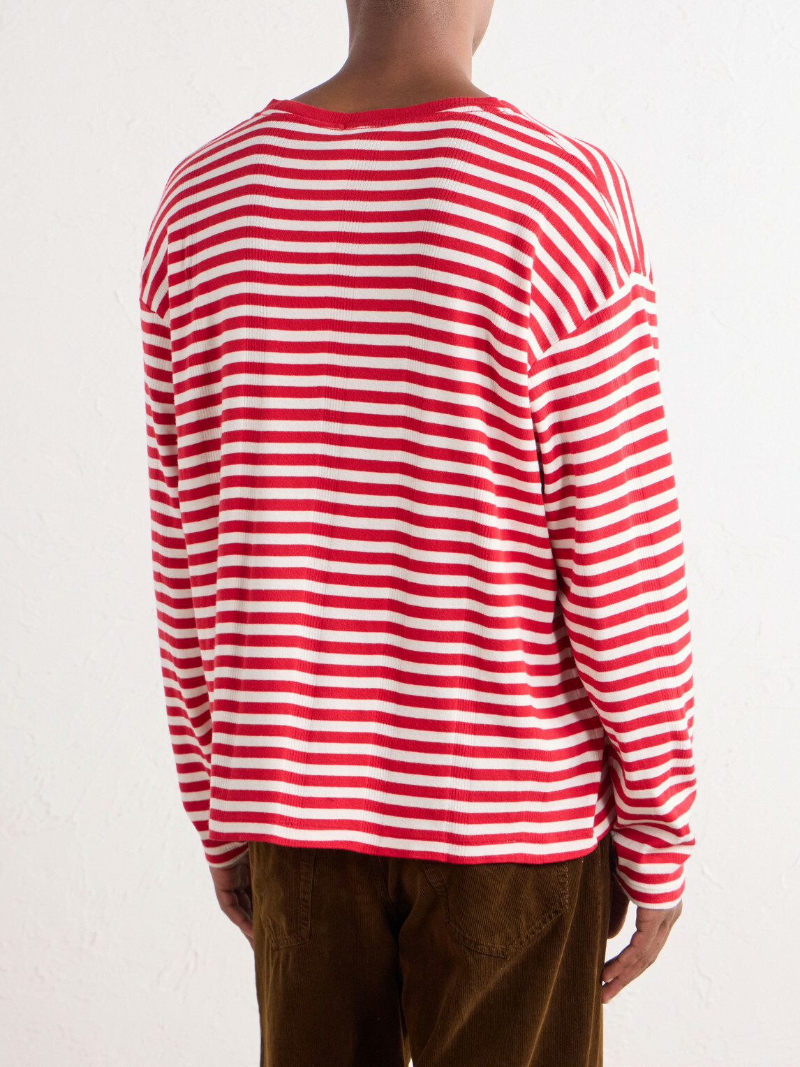 BODE - Logo-Embroidered Striped Ribbed Cotton-Jersey T-Shirt - Red