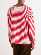 BODE - Logo-Embroidered Striped Ribbed Cotton-Jersey T-Shirt - Red
