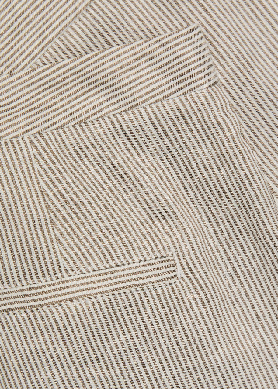 Vince Ticking Striped Flared-leg Linen and Cotton-blend Trousers Taupe