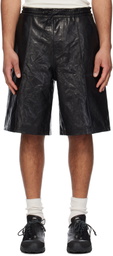 COOR Black Ramskin Crease Leather Bermuda Shorts