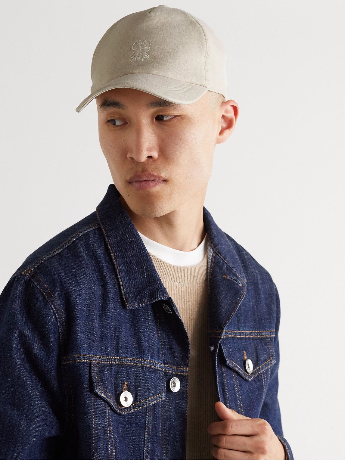 キャップ Brunello Cucinelli Linen Blend Baseball Hat With Logo Embroi Brunello Cucinelli Men Linen Baseball Hat With Frontal Logo