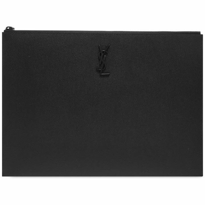 Photo: Saint Laurent Men's YSL Metal Logo Document Holder in Black/Black