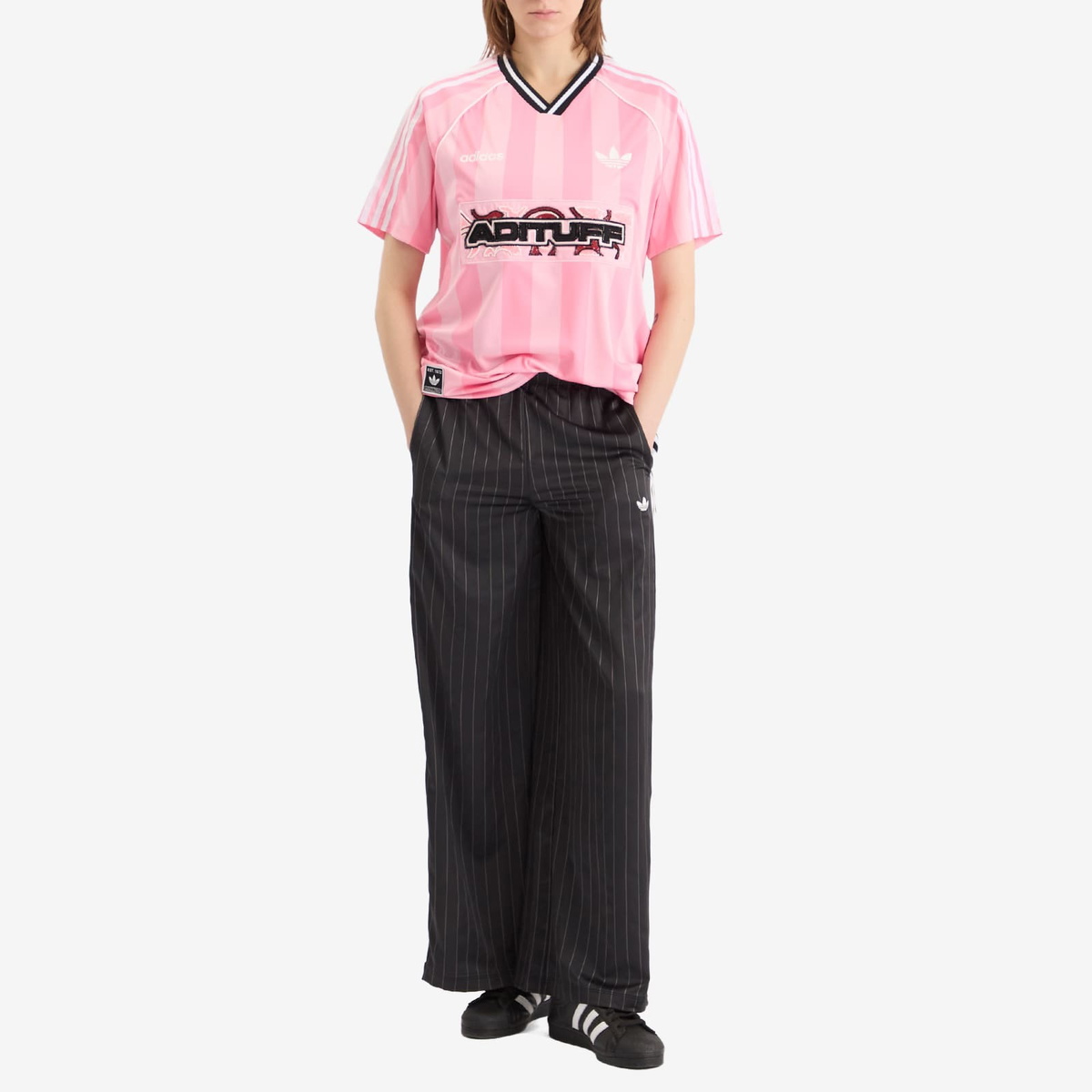 Adidas Women's Striped Jersey in True Pink/Semi Pink Glow adidas