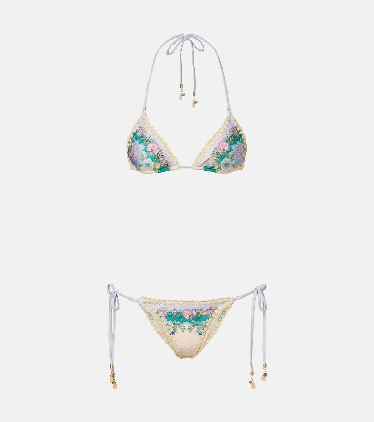 Zimmermann Indra floral metallic-effect bikini