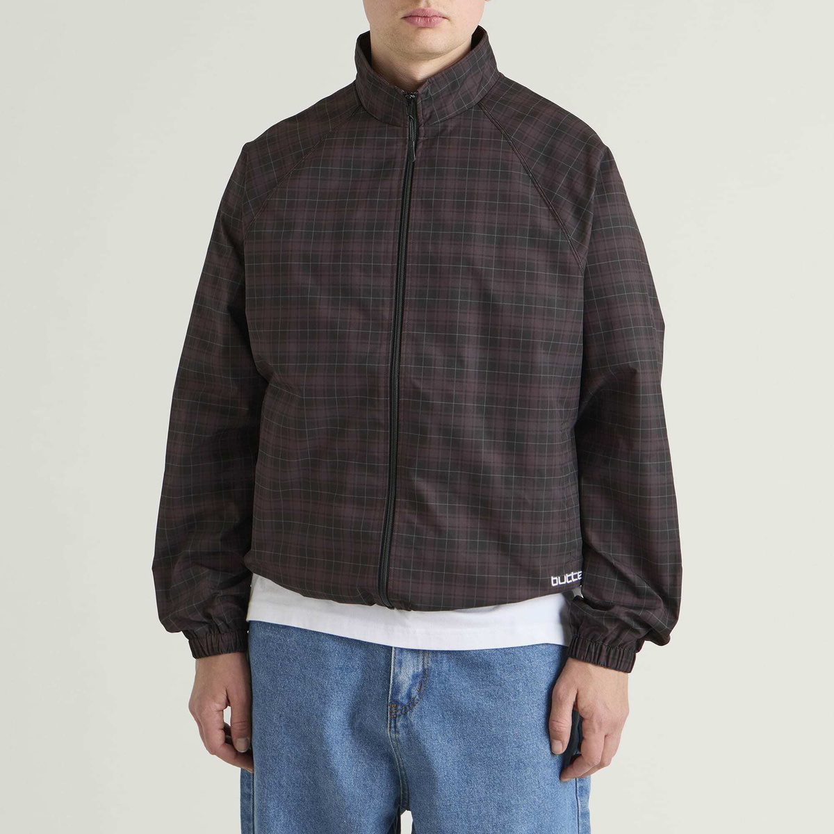 Butter Goods Men's Plaid Nylon Jacket in Burgundy