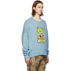 Amiri Blue Cashmere Teddy Patch Sweater