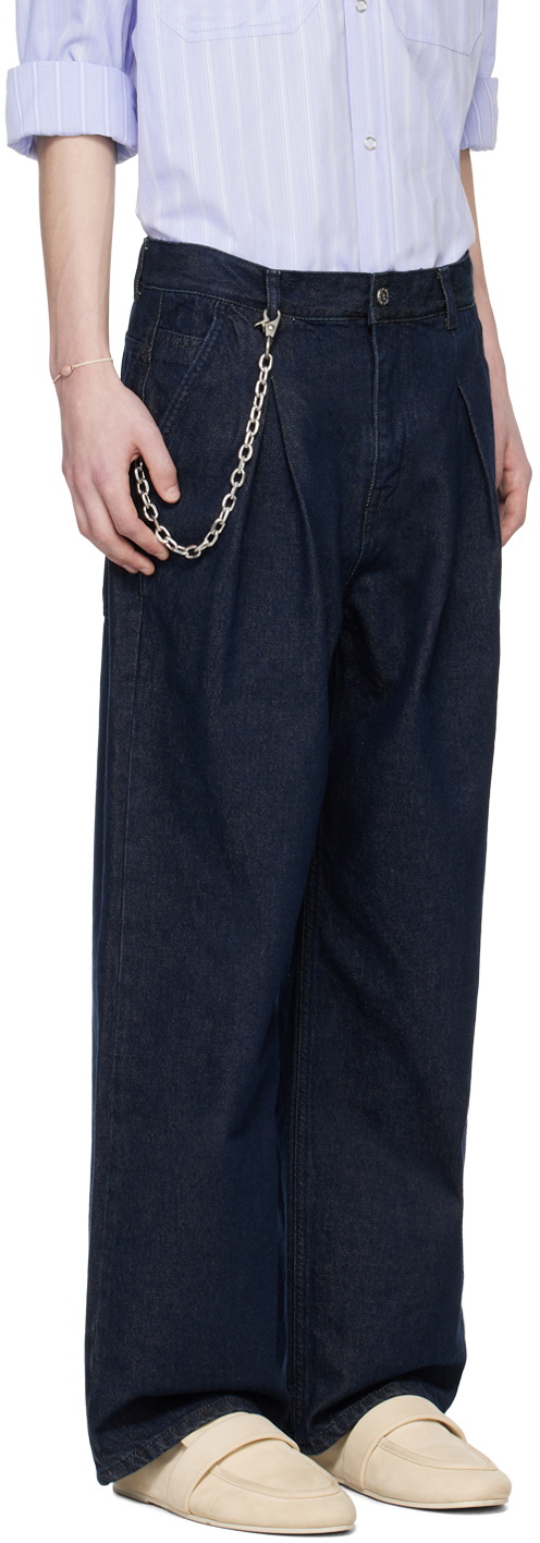AFTER PRAY Navy Pleated Jeans