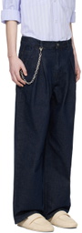 AFTER PRAY Navy Pleated Jeans