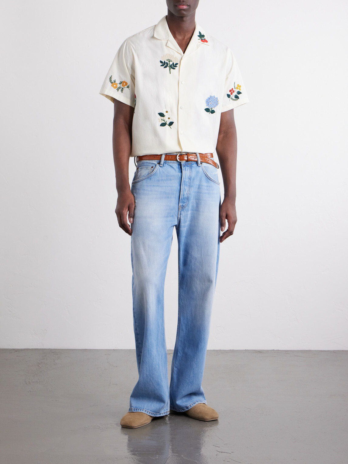 Portuguese Flannel - Embroidered Organic Cotton Shirt - Neutrals