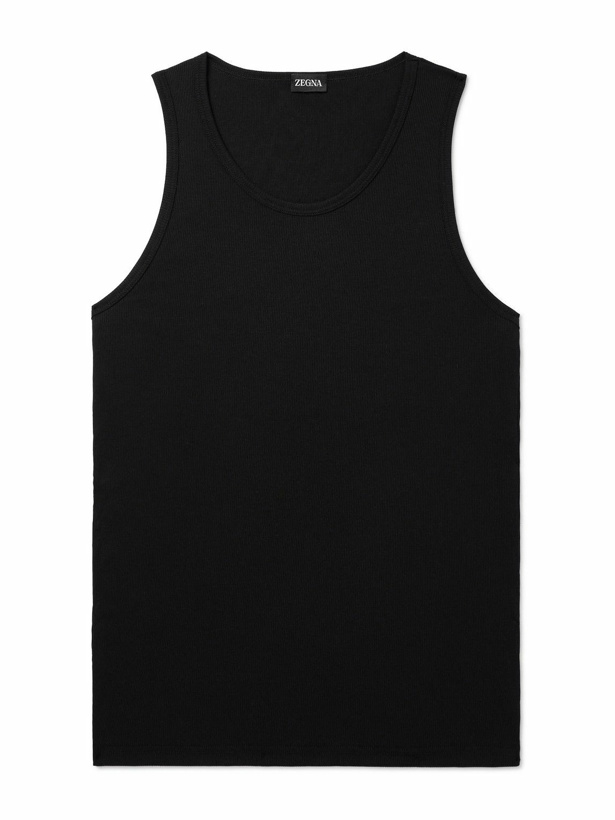 Photo: Zegna - Ribbed Cotton and Modal-Blend Jersey Tank Top - Black