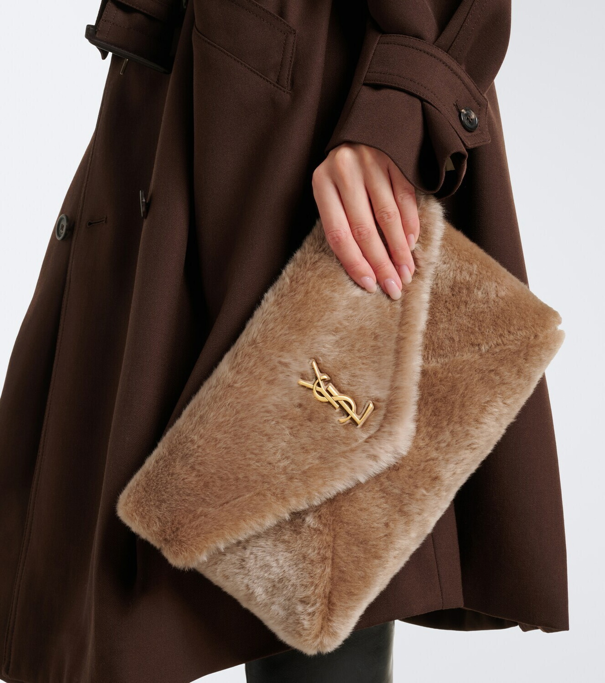 Saint Laurent Cassandre Large shearling clutch