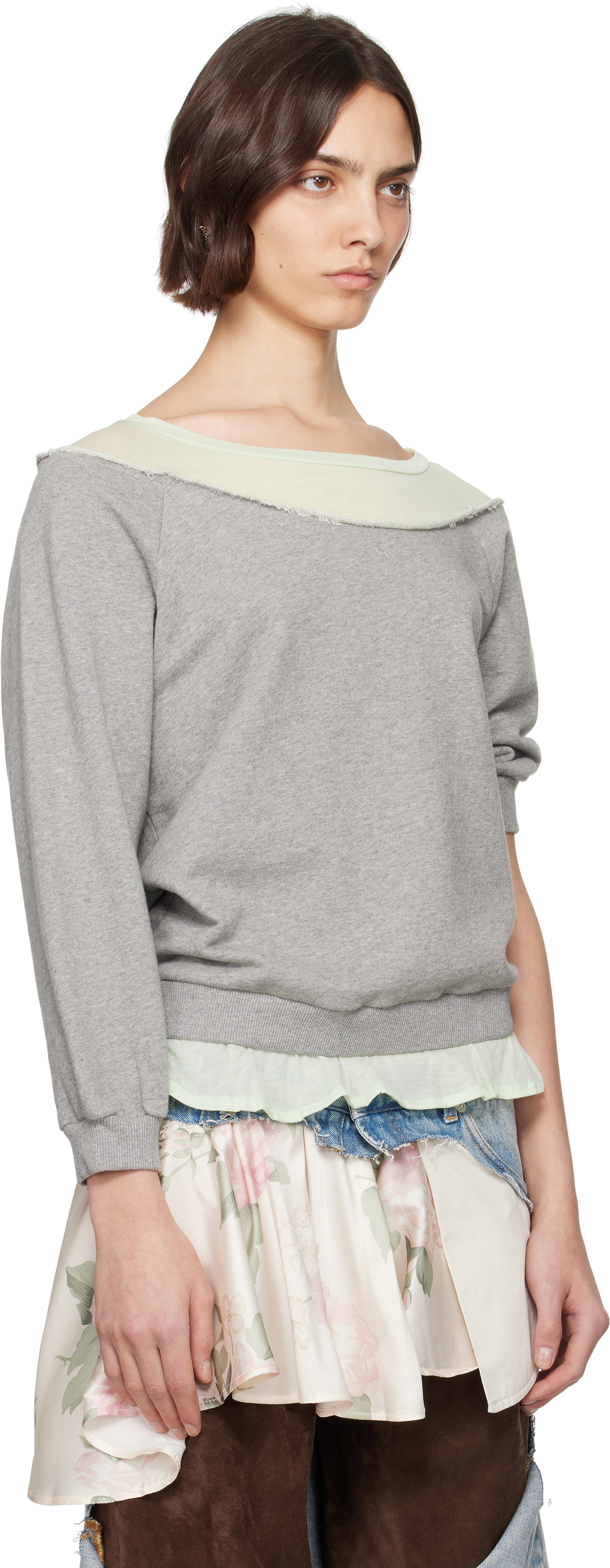 ALL-IN Gray Off Shoulder Sweatshirt