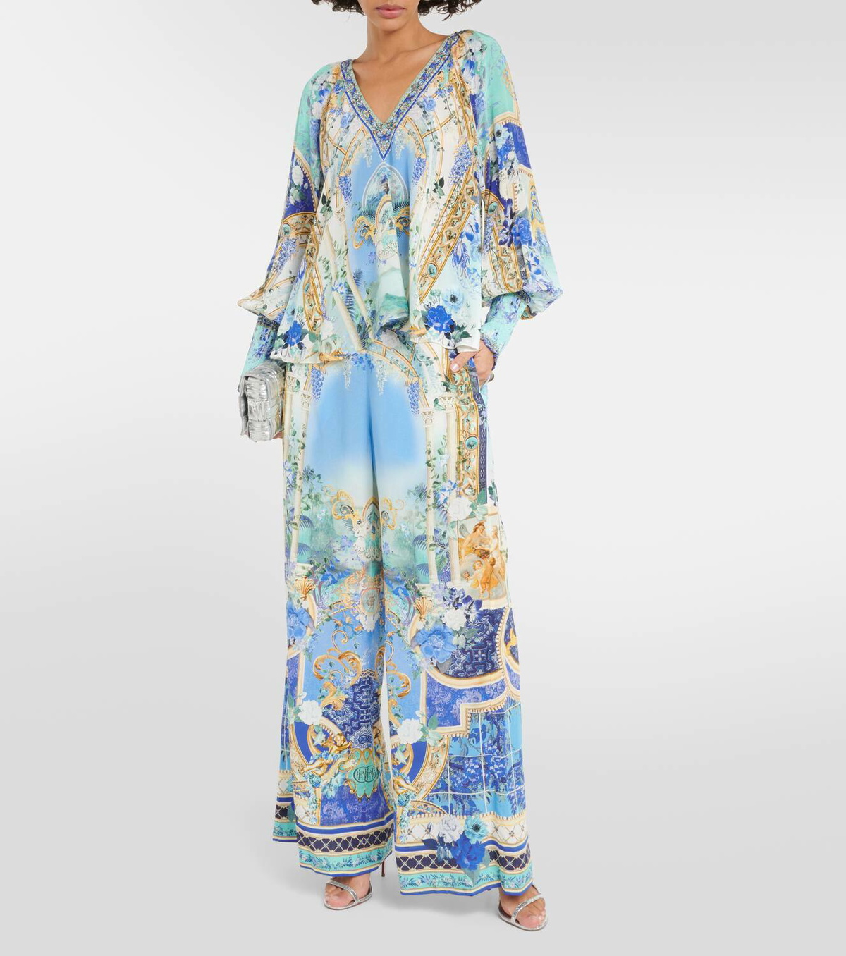Camilla Embellished floral silk crêpe blouse