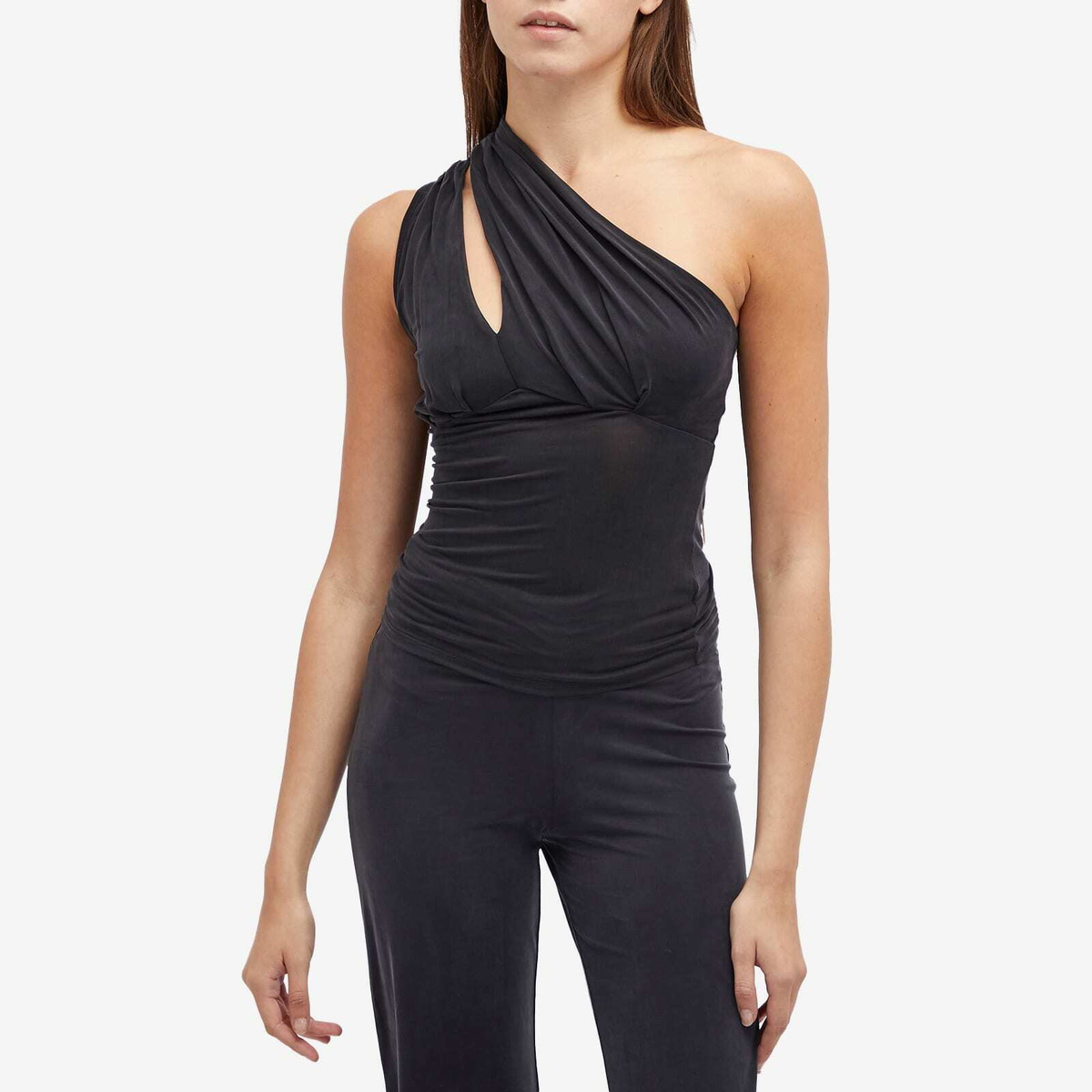 Peachy Den Women's Kylie Asymmetric Top in Graphite Peachy Den