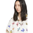 Palm Angels White and Multicolor Butterflies Bowling Shirt