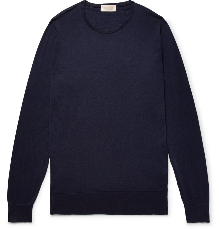 Photo: John Smedley - Theon Slim-Fit Sea Island Cotton and Cashmere-Blend Sweater - Blue