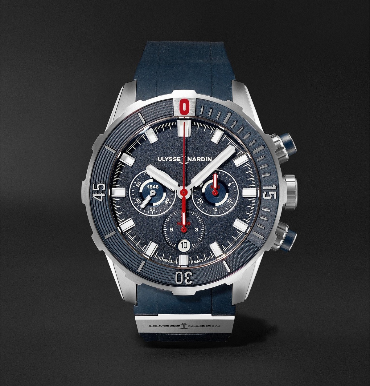 Photo: Ulysse Nardin - Diver Automatic Chronograph 44mm Titanium and Rubber Watch, Ref. No. 1503-170-3/93 - Blue