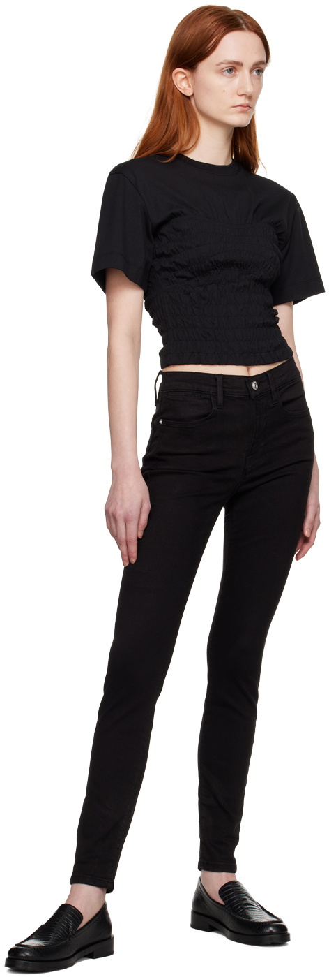 FRAME Black Smocked Corset T-Shirt