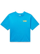 Y,IWO - Cropped Logo-Print Cotton-Jersey T-Shirt - Blue