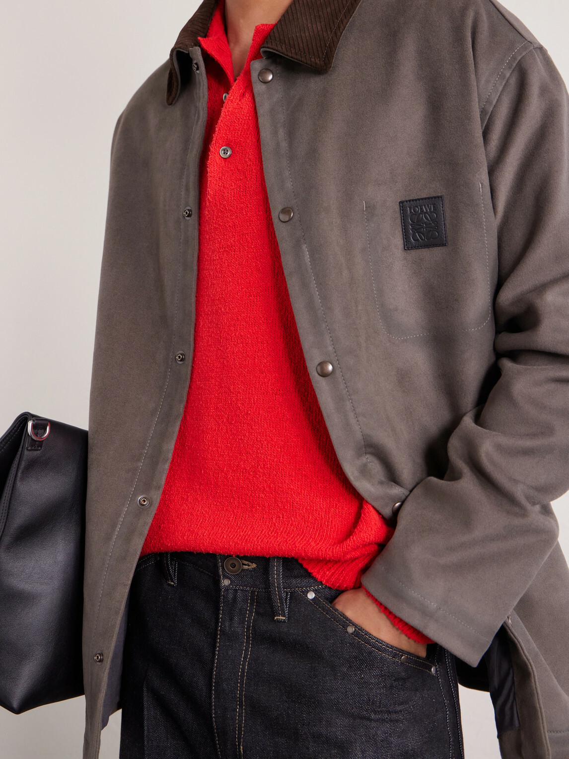 LOEWE - Corduroy-Trimmed Logo-Appliquéd Woven Overshirt - Brown
