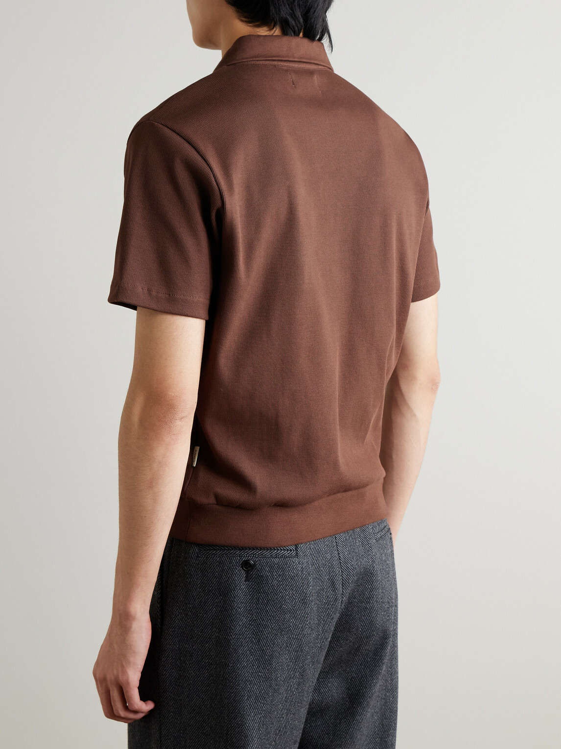 Oliver Spencer - Westcott Ribbed Organic Cotton Polo Shirt - Brown