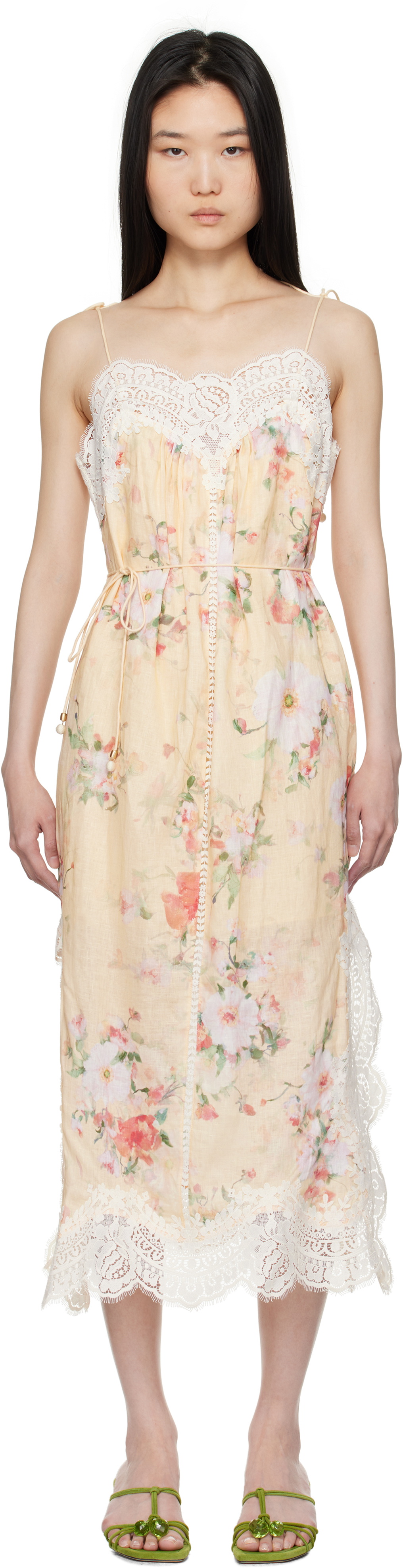 ZIMMERMANN Yellow Everley Lace Trim Slip Dress Zimmermann